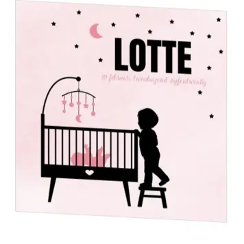 Poster 3 grote broer silhouet bij de wieg op roze achtergrond