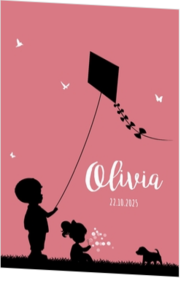 Poster 2 roze met zwart jongen en meisje silhouet