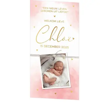 Roze aquarel met gouden hartjes