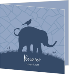 Trendy geboortekaartje met silhouet van een olifantje met vogel