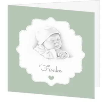 Geboortekaartje groen met potloodtekening baby