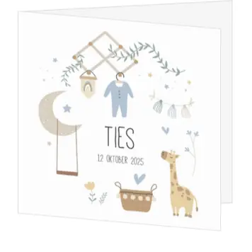 Lief geboortekaartje in Boho stijl in het blauw