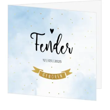 Trendy geboortekaartje met blauwe watercolor en goudfolie stippen