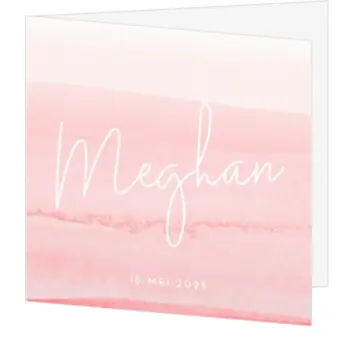 Geboortekaartje met roze watercolor en naam in het wit 