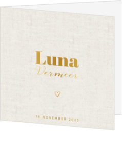 Geboortekaartje Luna - Goud op Jute