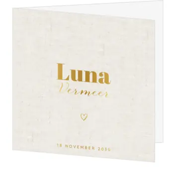 Geboortekaartje Luna - Goud op Jute