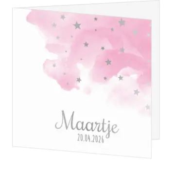 Geboortekaart aquarel zilveren sterren