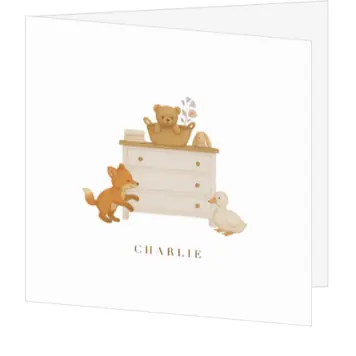 Geboortekaartje diertjes Charlie beige bruin