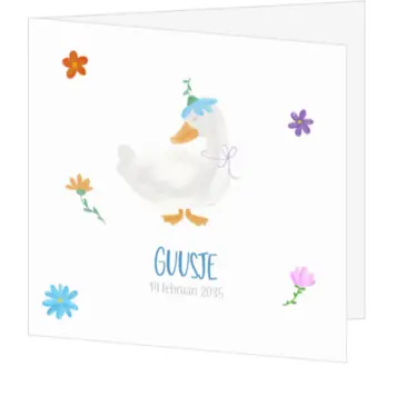 Geboortekaartje Guusje gansje met bloemetjes