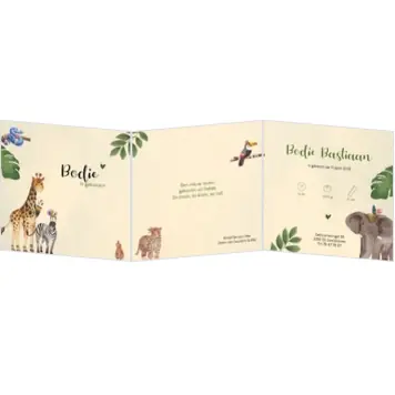 Geboortekaartje bodie met veel jungle dieren