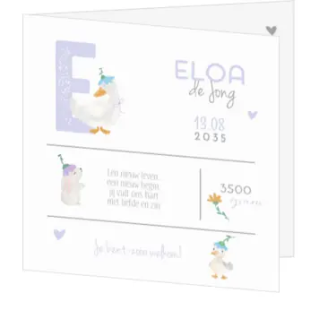 Geboortekaartjes eloa met schattige diertjes ernaast