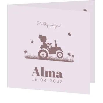 Lief geboortekaartje met silhouet meisje op de traktor