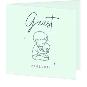 Lief geboortekaartje lijntekening met grote broer en baby