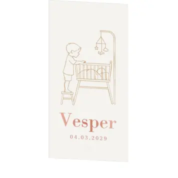 Lief geboortekaartje met broer bij wieg en minimalistische lijntekening