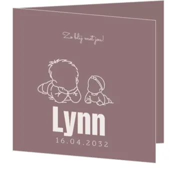 Lief geboortekaartje met broer en zusje warme lijntekening