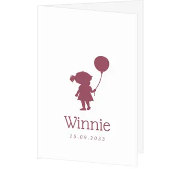 Lief minimalistisch geboortekaartje met silhouet van meisje met ballon