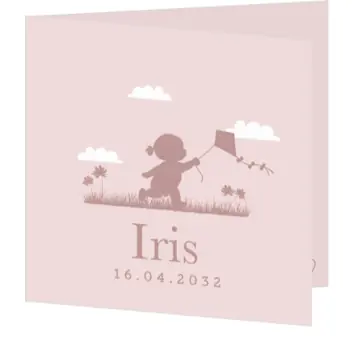 Lief geboortekaartje met silhouet van meisje met vlieger