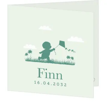 Lief geboortekaartje met silhouet van jongetje met vlieger