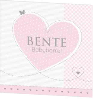 Babyborrelkaartje -  Bente - Roze hartjes met gestippelde hartjes