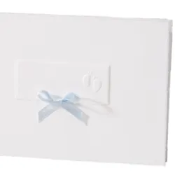 Oud Holland geboortekaartjes met gepreegde voetjes en blauw strikje