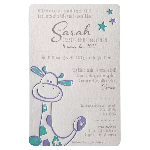 Sarah - Girafje met sterren enkele kaart