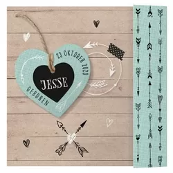 Jesse - Stoer geboortekaartje met steigerhout en label