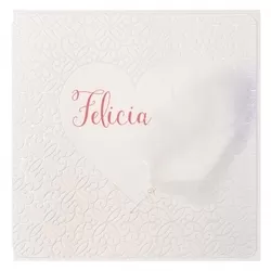 Felicia - Lieflijk geboortekaartje met fluffy veertje en pareltje