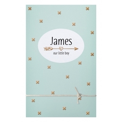 James - Hip geboortekaartje in mintkleur met touw en labels