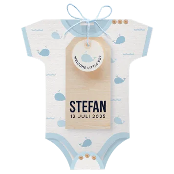 Stefan - Originele romperkaart met stoer label en gekleurd touwtje