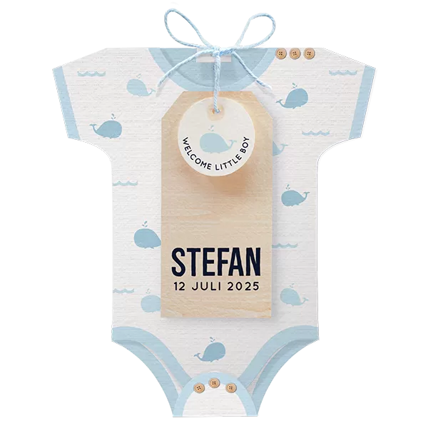 Stefan - Originele romperkaart met stoer label en gekleurd touwtje