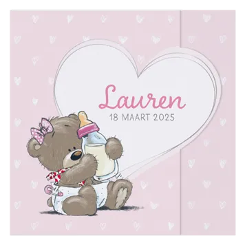 Luxe geboortekaartjes met beertje en stansvorm