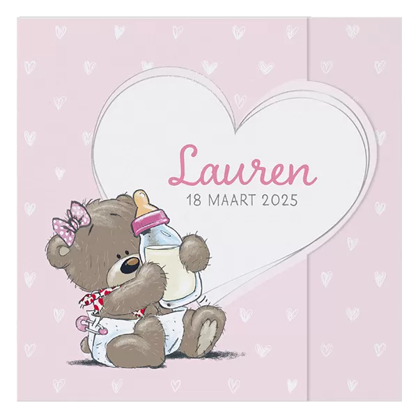 Luxe geboortekaartjes met beertje en stansvorm