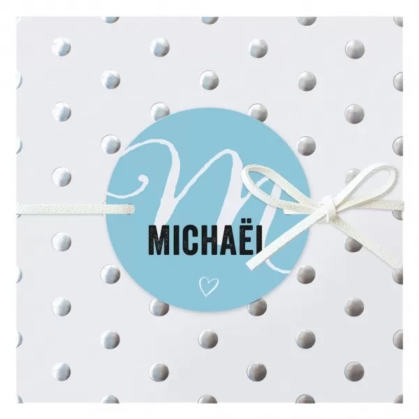 Michael - Zilveren stippen met label en lint jongen