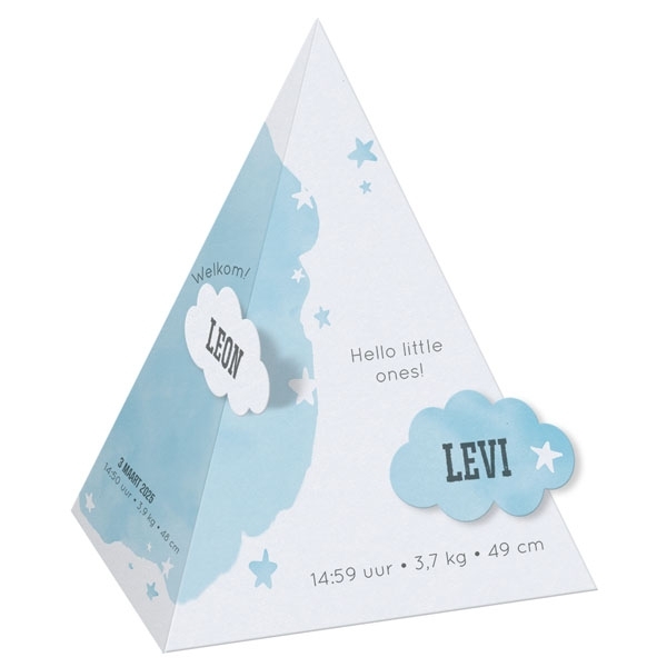 Levi - Piramide met aquarel wolk blauw tweeling