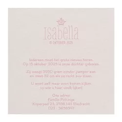 Isabella - Luxe geboortekaartje in sierlijk hoesje met bedel