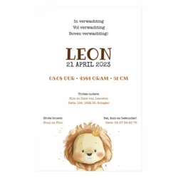 Geboortekaart Leon - Lieve leeuw met goudfolie