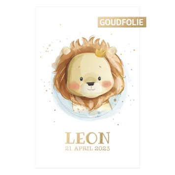 Geboortekaart Leon - Lieve leeuw met goudfolie