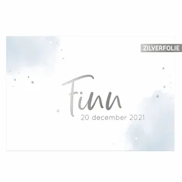 Geboortekaart Finn - Waterverf blauw met zilverfolie