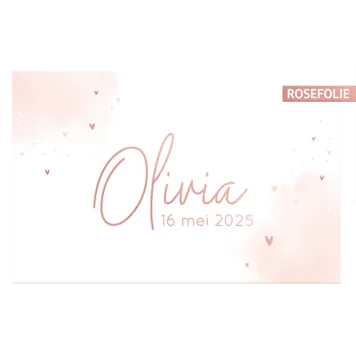 Geboortekaartje Olivia - Waterverf roze met rosefolie