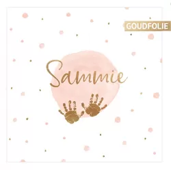 Geboortekaartje Sammie - Waterverf roze met gouden handjes