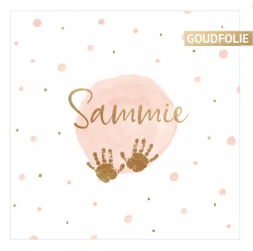 Geboortekaart Sammie - Waterverf roze met gouden handjes