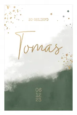 Geboortekaart Tomas - Olijfgroen met goudfolie voorkant
