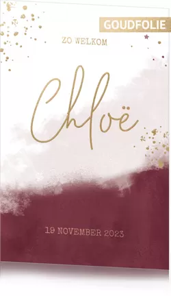 Geboortekaartje Chloë - Bordeaux rood met goudfolie voorkant
