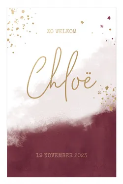 Geboortekaartje Chloë - Bordeaux rood met goudfolie voorkant