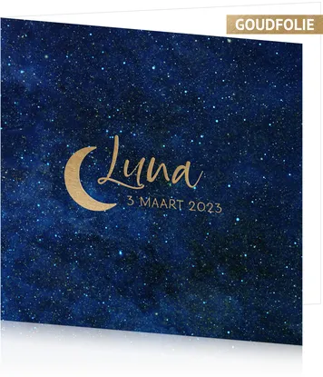 Geboortekaartje Luna - Maan en sterrenhemel
