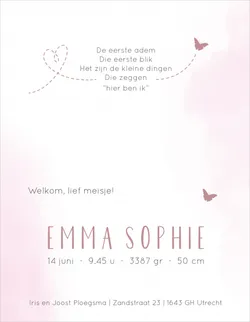 Geboortekaart Emma - Vlindertje
