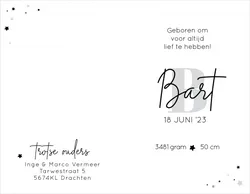 Geboortekaart Bart - Letter met sterren