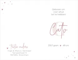 Geboortekaart Cato - Letter met hartjes
