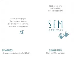 Geboortekaart Sem - Zilveren handjes