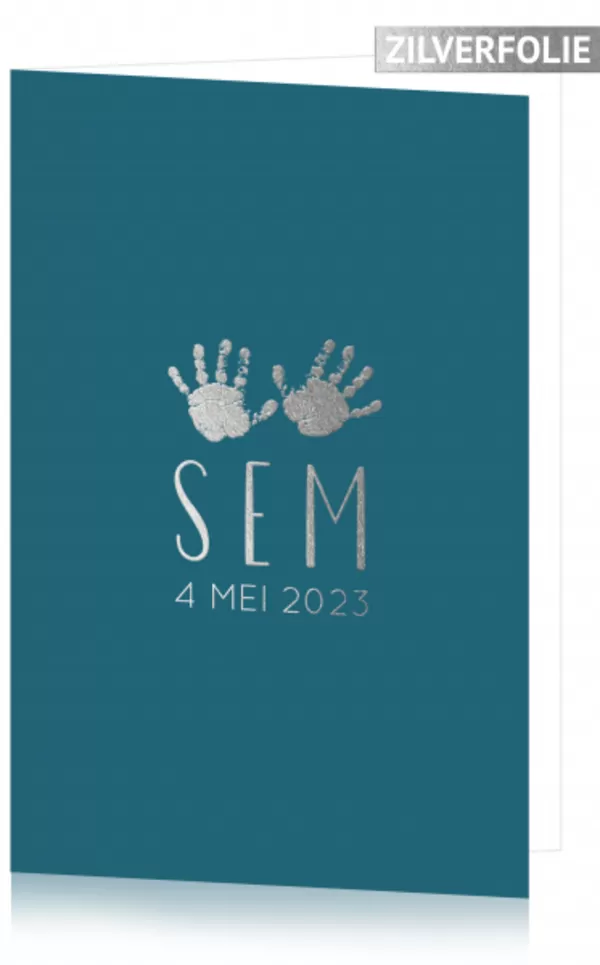 Geboortekaart Sem - Zilveren handjes